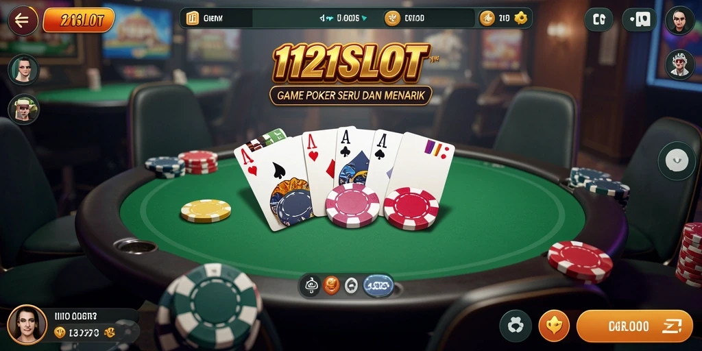 Tampilan gameplay poker yang mengasyikkan di 1121SLOT.