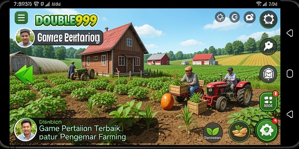 Tampilan gameplay menarik dari DOUBLE999 dengan aktivitas pertanian.