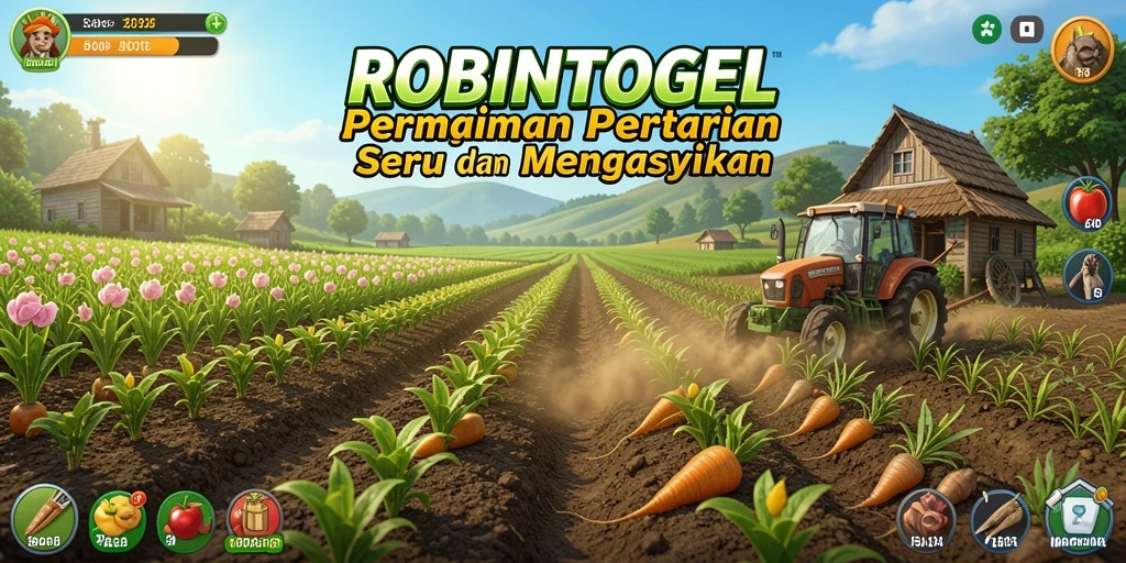 Screenshot gameplay ROBINTOGEL menampilkan aktivitas bertani yang seru dan menyenangkan.